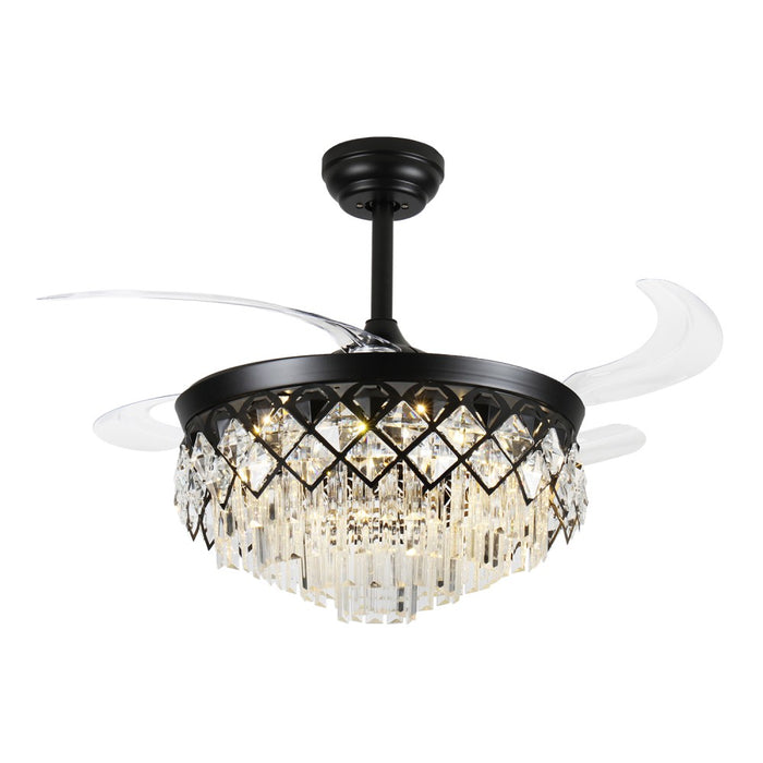 Windora Seraphine 42" Black Lattice Crystal Chandelier Fan