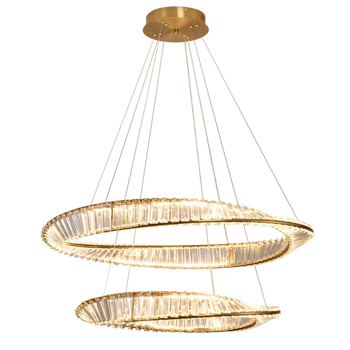 Vela Twin Ring Crystal Chandelier – Gold Finish