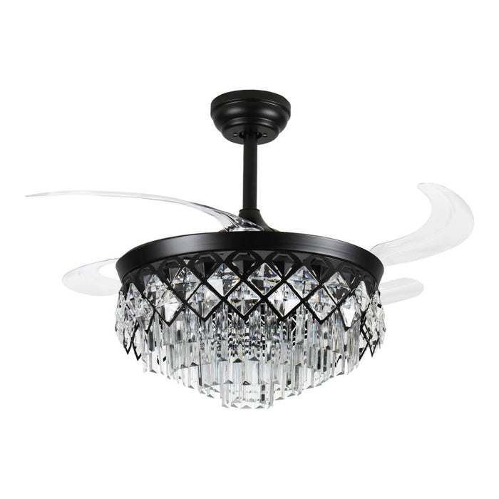Windora Seraphine 42" Black Lattice Crystal Chandelier Fan