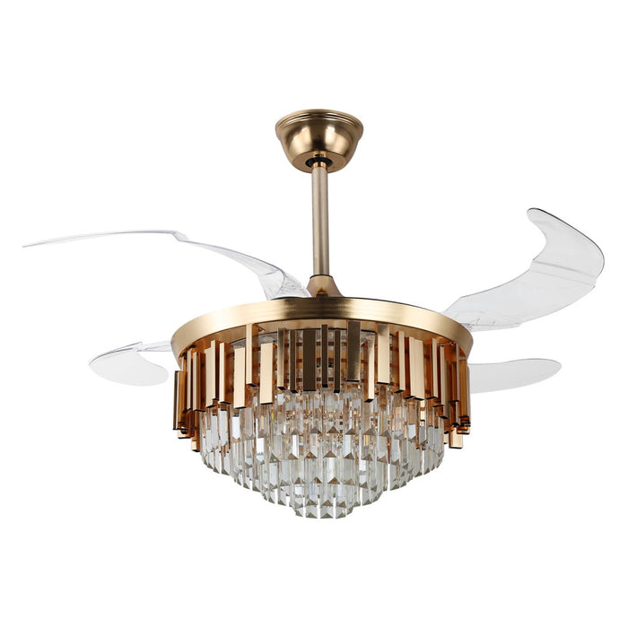 Windora Solenne 42" Gold Crystal Chandelier DC Ceiling Fan w/ 3CCT LED Remote