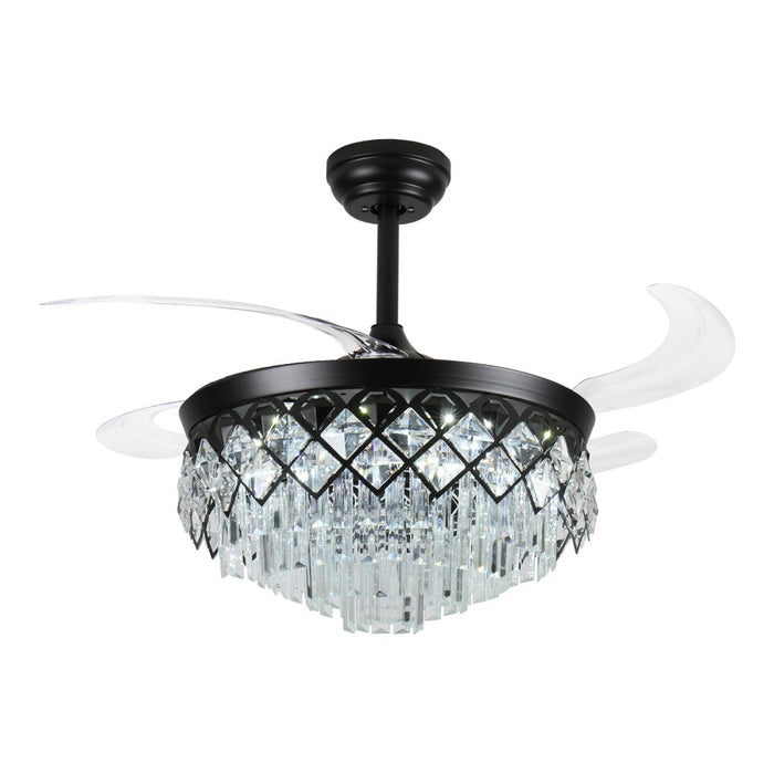 Windora Seraphine 42" Black Lattice Crystal Chandelier Fan