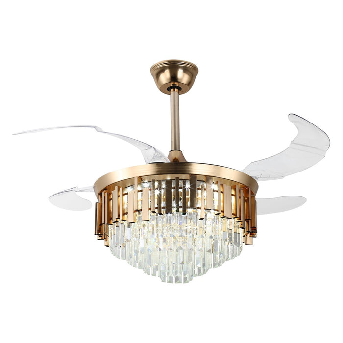 Windora Solenne 42" Gold Crystal Chandelier DC Ceiling Fan w/ 3CCT LED Remote