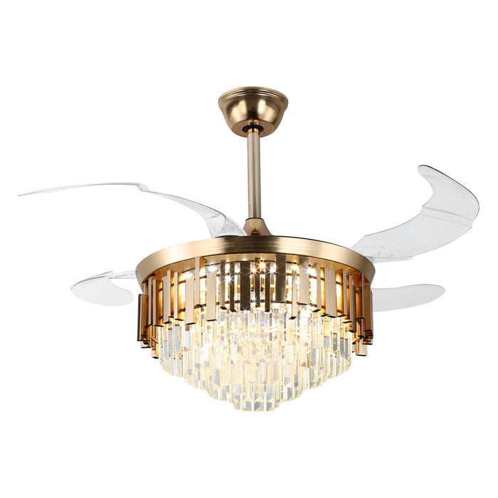 Windora Solenne 42" Gold Crystal Chandelier DC Ceiling Fan w/ 3CCT LED Remote