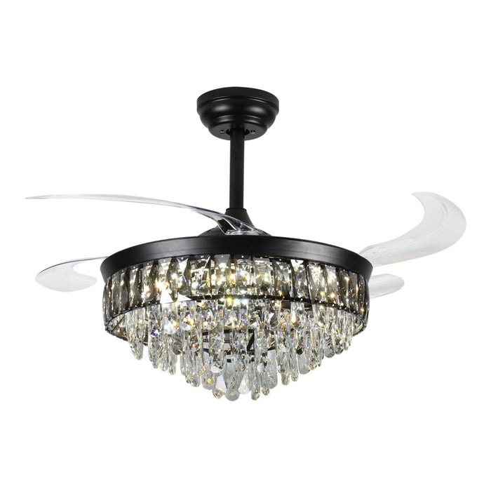 Windora Nyx 42" Black Crystal Chandelier Fan