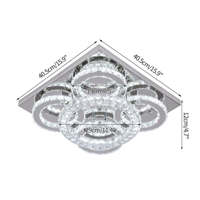 Aveline 51W Crystal Square Flush Mount 3CCT Dimmable Chandelier Light