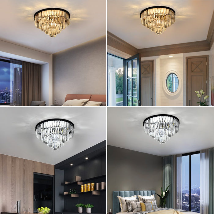 Brionne Crystal Tiered Flush Mount Chandelier 60/80cm Gold/Black