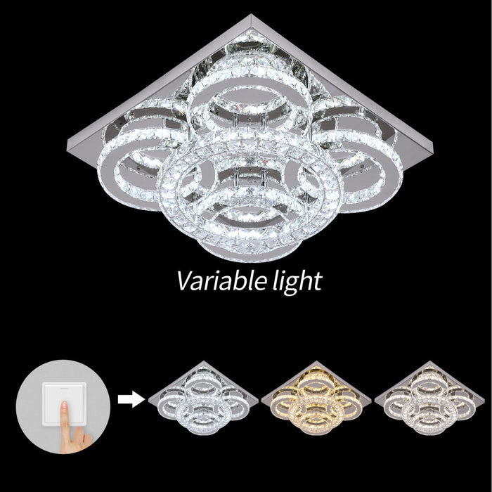 Aveline 51W Crystal Square Flush Mount 3CCT Dimmable Chandelier Light