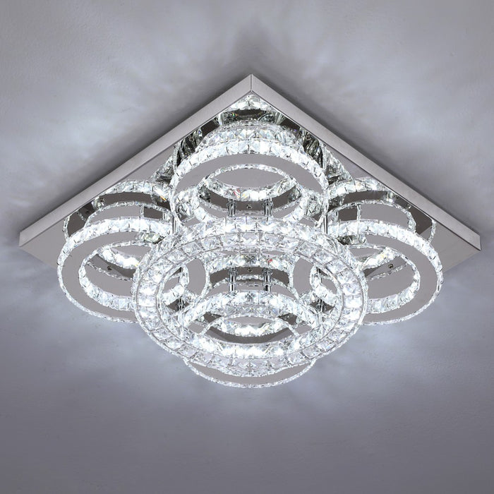Aveline 51W Crystal Square Flush Mount 3CCT Dimmable Chandelier Light