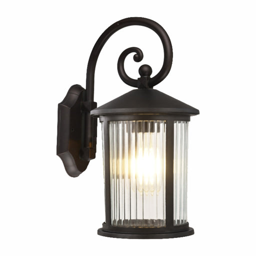 Malaga exterior wall sconce lantern with ribbed glass, matte black, IP44