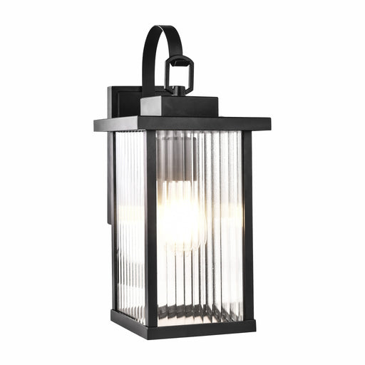Monaco rectangular exterior wall lantern with ribbed glass, matte black, IP44