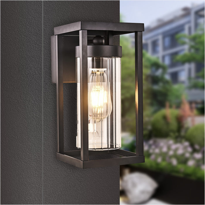 Oslo rectangular exterior wall lantern with clear ribbed glass, matte black, IP44