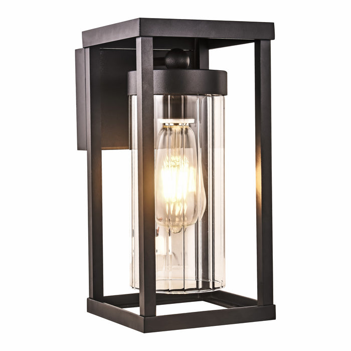 Oslo rectangular exterior wall lantern with clear ribbed glass, matte black, IP44