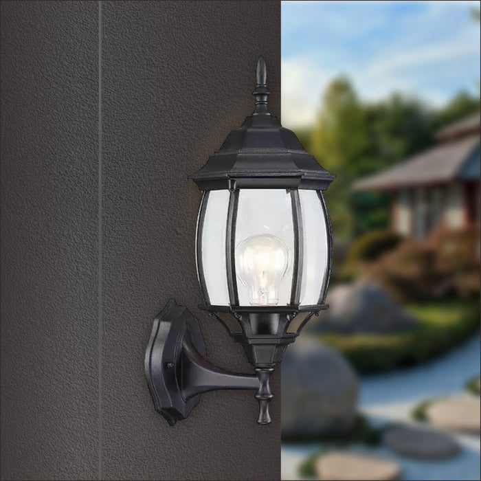 Madrid exterior wall sconce lantern with clear glass, matte black, IP44