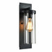 Nordic industrial exterior wall light with clear glass cylinder, matte black, IP44