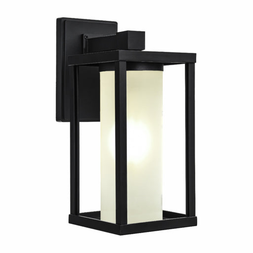 Valencia geometric exterior wall sconce with frosted glass cylinder, matte black, IP44