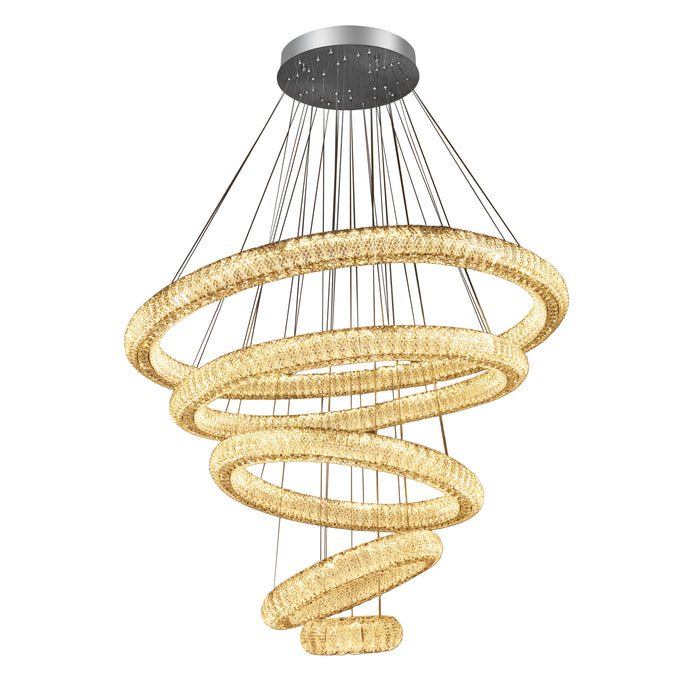 Miralia 5-Ring Dimmable Crystal Chandelier - Silver Finish