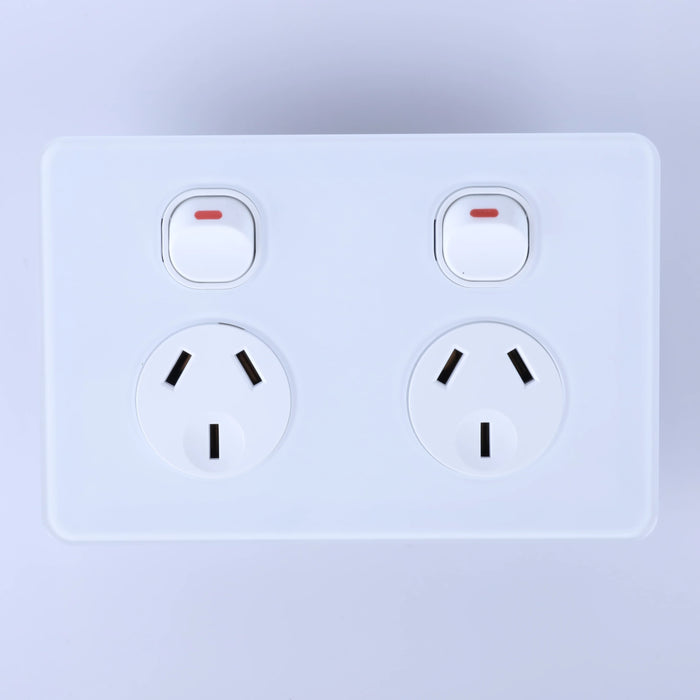10A Double GPO Acrylic Wall Socket – Slimline Design in Black or White