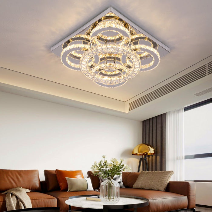 Aveline 51W Crystal Square Flush Mount 3CCT Dimmable Chandelier Light