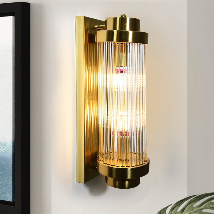 Eira Luxe Ribbed Glass Indoor Wall Light – Gold / Black