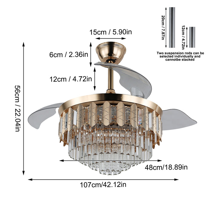 Windora Aurelia 42" Crystal Chandelier DC Ceiling Fan w/ 3CCT LED Remote Control