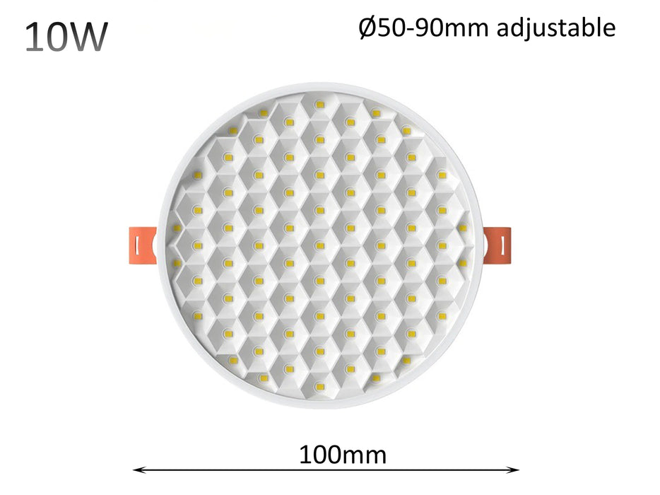 Prism Honeycomb Adjustable LED Downlight – 10W / 18W (50–100 mm Cutout)