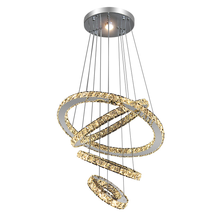 Malara 4-Ring Dimmable Crystal Chandelier – Silver Finish
