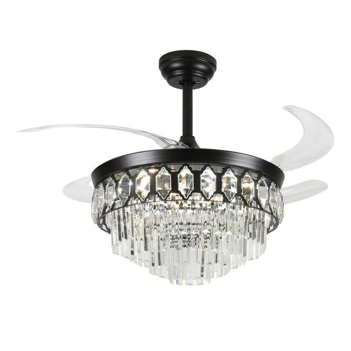 Windora Elowen 42" Black Crystal Chandelier Fan