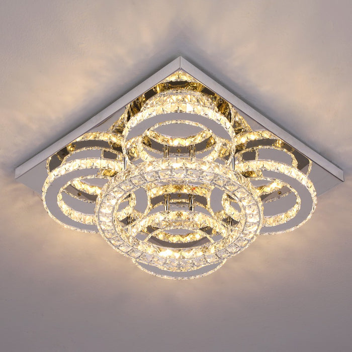 Aveline 51W Crystal Square Flush Mount 3CCT Dimmable Chandelier Light
