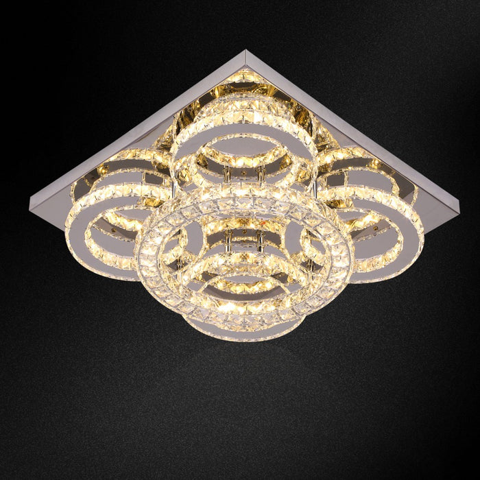 Aveline 51W Crystal Square Flush Mount 3CCT Dimmable Chandelier Light