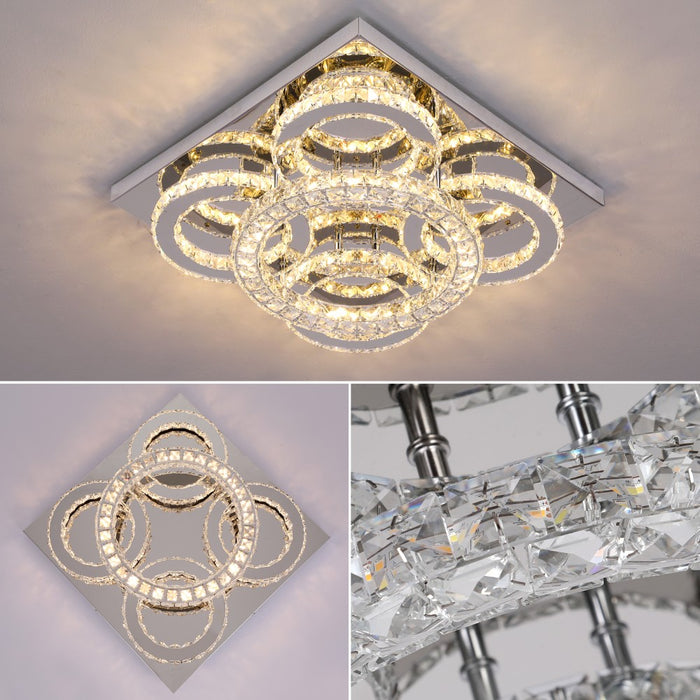 Aveline 51W Crystal Square Flush Mount 3CCT Dimmable Chandelier Light