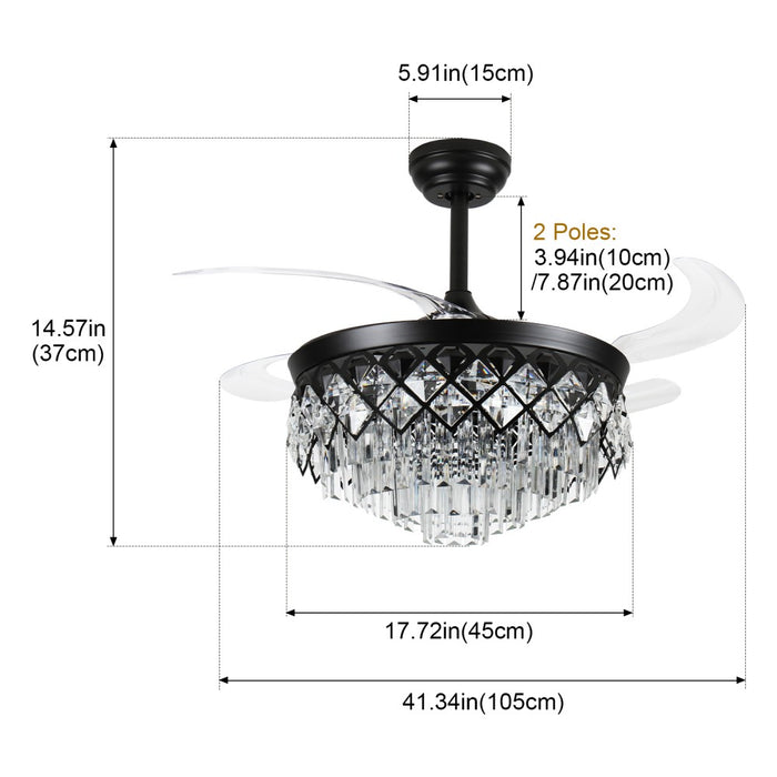 Windora Seraphine 42" Black Lattice Crystal Chandelier Fan