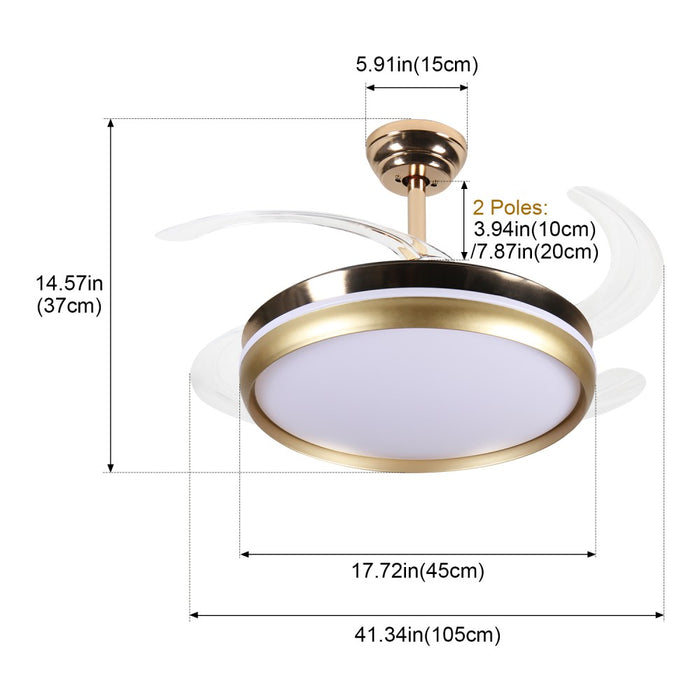 Windora Solene 42" Gold Retractable Blade DC Ceiling Fan w/ 3CCT LED Remote