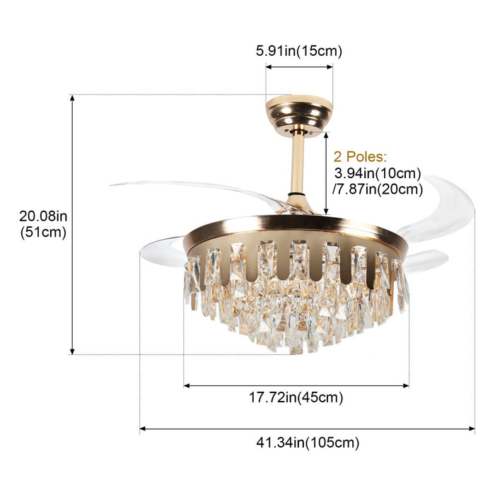 Windora Valen 42" Gold Crystal Chandelier Fan