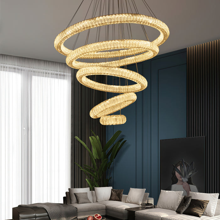 Miralia 5-Ring Dimmable Crystal Chandelier - Silver Finish