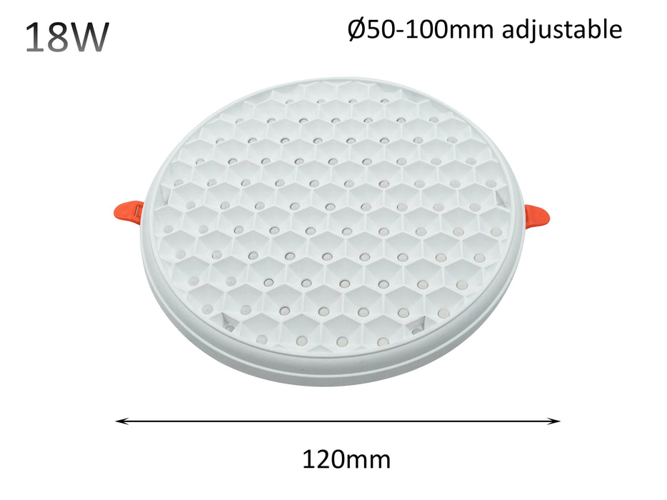 Prism Honeycomb Adjustable LED Downlight – 10W / 18W (50–100 mm Cutout)