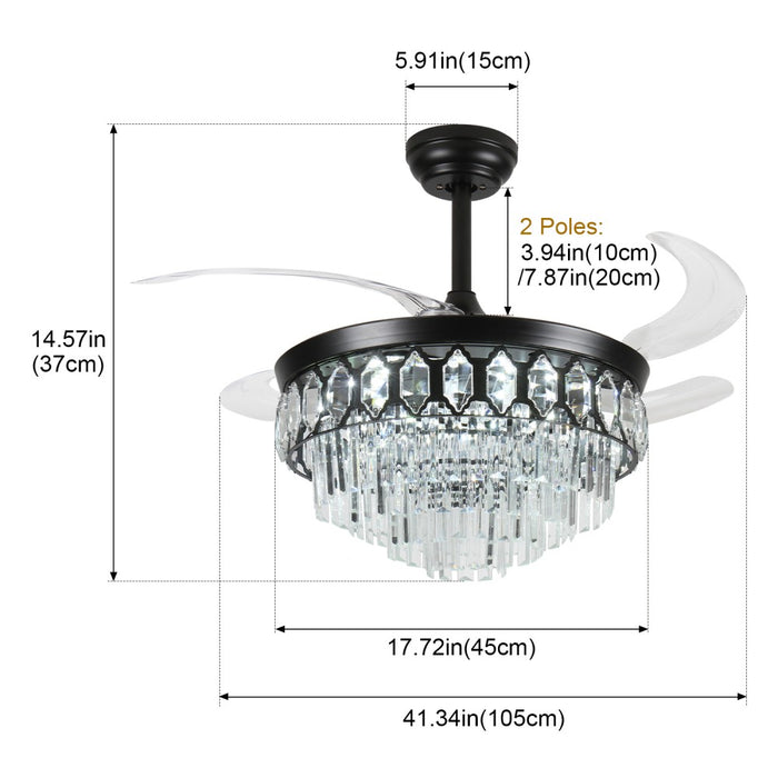 Windora Elowen 42" Black Crystal Chandelier Fan