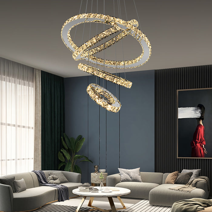 Malara 4-Ring Dimmable Crystal Chandelier – Silver Finish