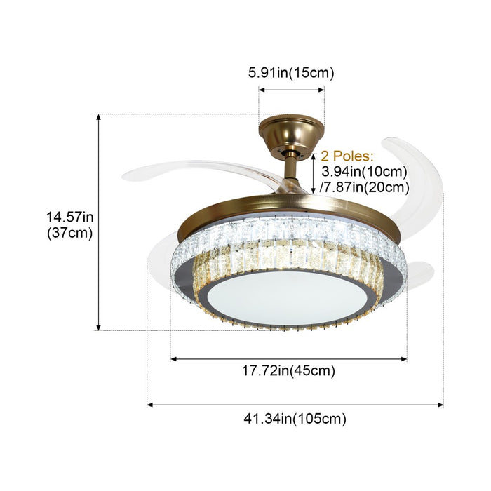 Windora Aurea 42" Gold Dual-Tone Crystal DC Ceiling Fan w/ 3CCT LED Remote Control