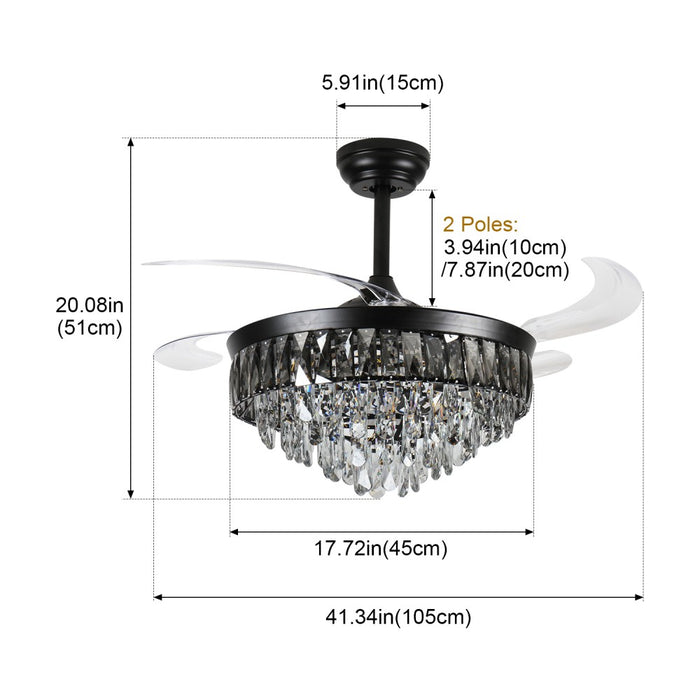 Windora Nyx 42" Black Crystal Chandelier Fan