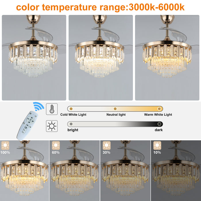Windora Aurelia 42" Crystal Chandelier DC Ceiling Fan w/ 3CCT LED Remote Control