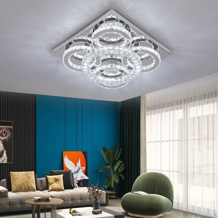 Aveline 51W Crystal Square Flush Mount 3CCT Dimmable Chandelier Light