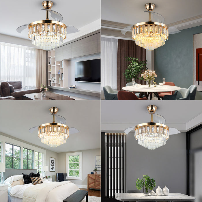 Windora Aurelia 42" Crystal Chandelier DC Ceiling Fan w/ 3CCT LED Remote Control