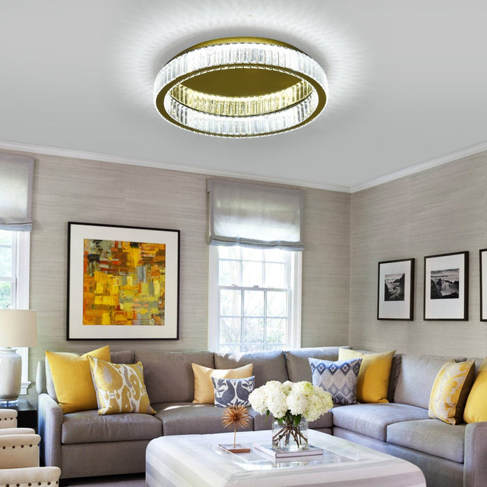 Olympia 62W Tri-Colour Dimmable Crystal Ring Chandelier – 59cm