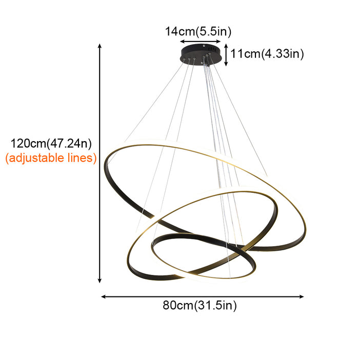 Modern 3 Ring LED Black/Gold Luxury Chandelier 3CCT Pendant Ceiling Lounge Light