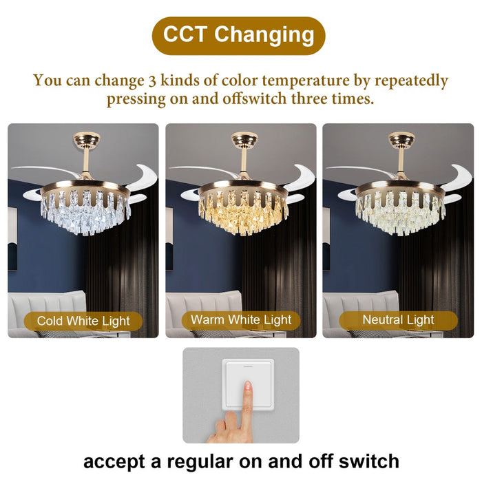 Windora Valen 42" Gold Crystal Chandelier Fan
