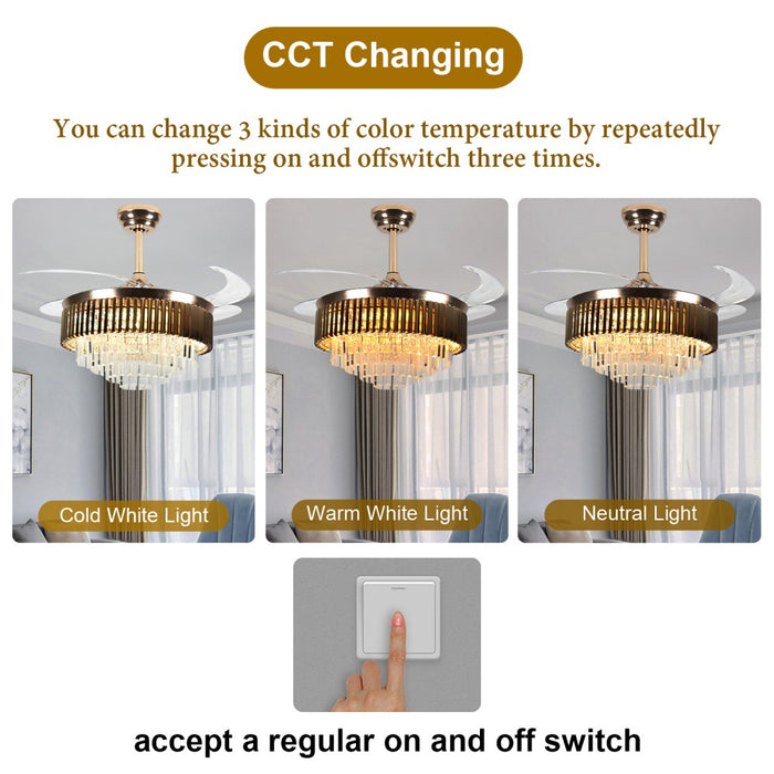 Windora Leontis 42" Gold Crystal Chandelier Fan