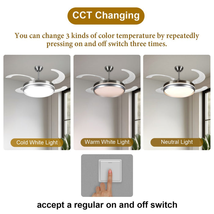 Windora Halden 42" Steel Retractable Blade DC Ceiling Fan w/ 3CCT LED Remote