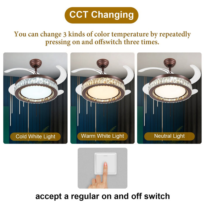 Windora Calista 42" Antique Bronze Crystal Chandelier DC Ceiling Fan w/ 3CCT LED Remote Control