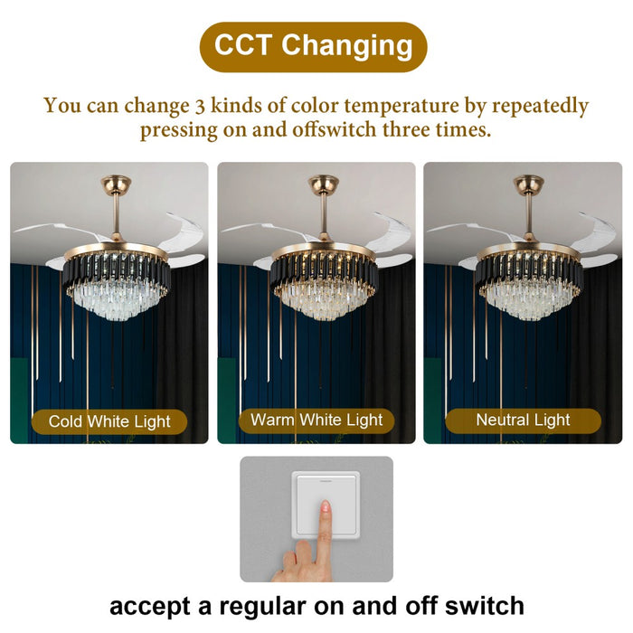Windora Zephira 42" Crystal Chandelier DC Ceiling Fan w/ 3CCT LED Remote