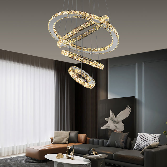 Malara 4-Ring Dimmable Crystal Chandelier – Silver Finish